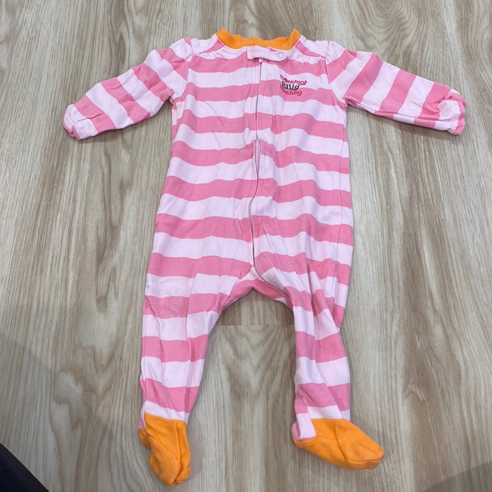 First moments 9m pink striped pajamas with monkey on back